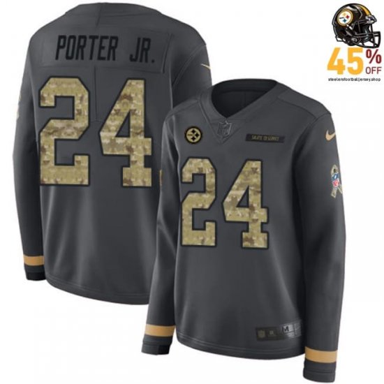 Official Joey Porter Jr. #24 Steelers Anthracite Women\'s 2025 Color Scheme Jersey – True Team Colors?