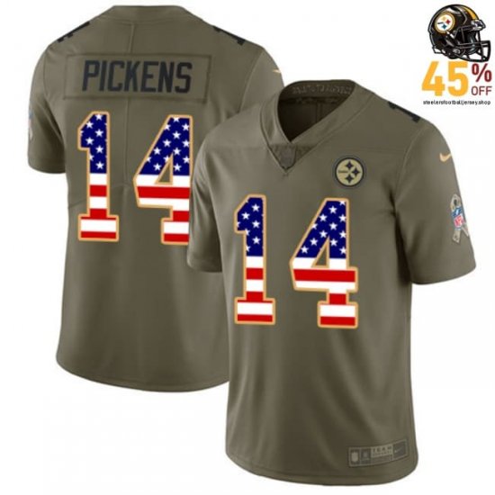 Olive USA Flag Glitter Gridiron Party George Pickens #14 Steelers Jersey – 2017 Festive Edition Men?