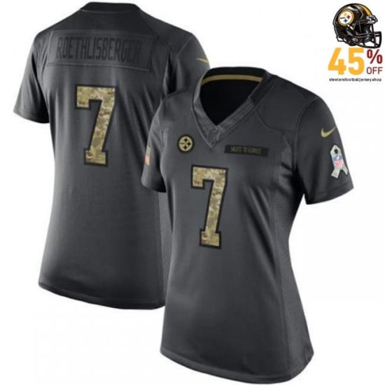 Stadium Lights Glitter Ben Roethlisberger #7 Steelers Black Women\'s 2016 Jersey – Stand Out at Night Matches?